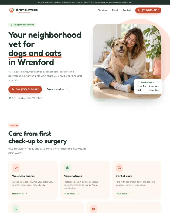 Sample site for a fictional veterinary business