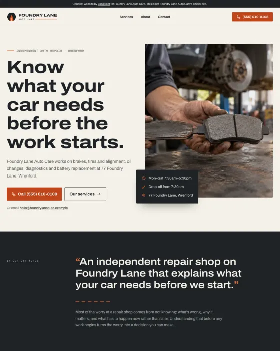 Sample site for a fictional auto repair business