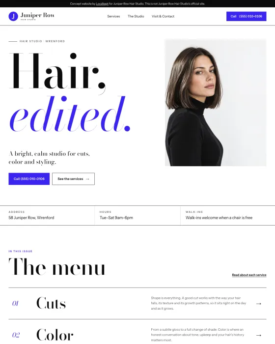 Sample site for a fictional hair salon business