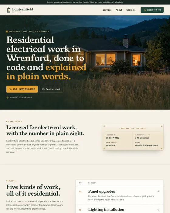 Sample site for a fictional electrical business