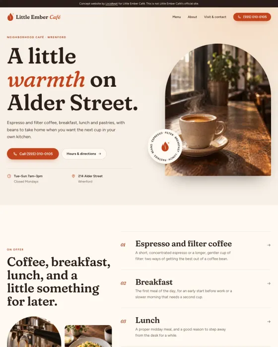 Sample site for a fictional café business