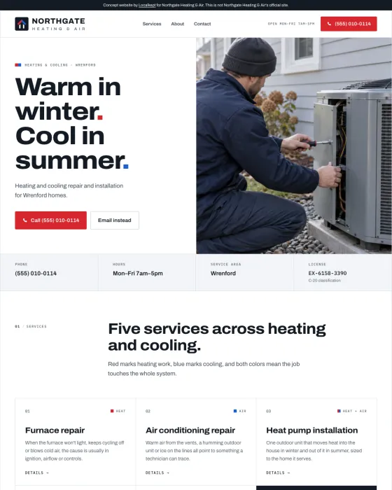 Sample site for a fictional heating and air business