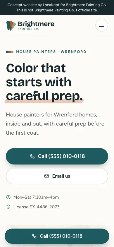 The same sample home page on a phone.