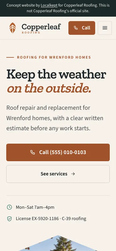 The same sample home page on a phone.