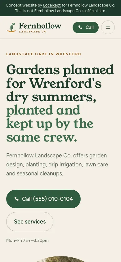 The same sample home page on a phone.