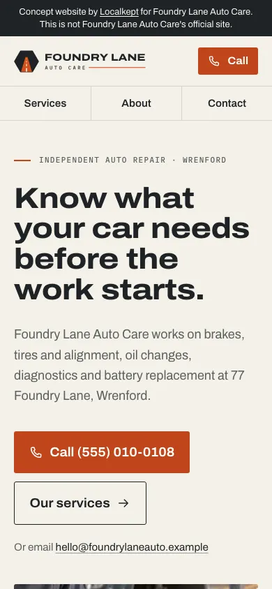 The same sample home page on a phone.