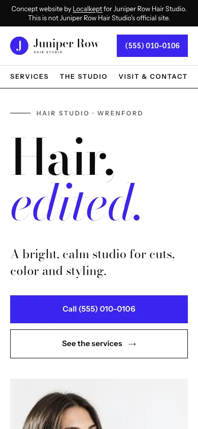 The same sample home page on a phone.