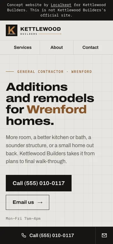 The same sample home page on a phone.