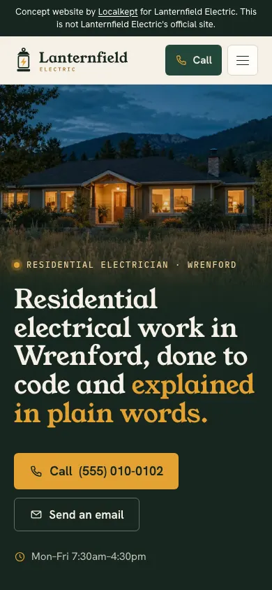 The same sample home page on a phone.