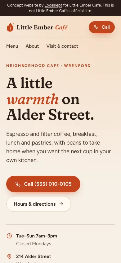 The same sample home page on a phone.
