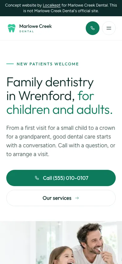 The same sample home page on a phone.