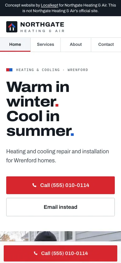 The same sample home page on a phone.