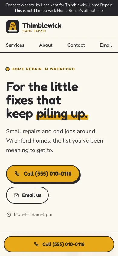 The same sample home page on a phone.