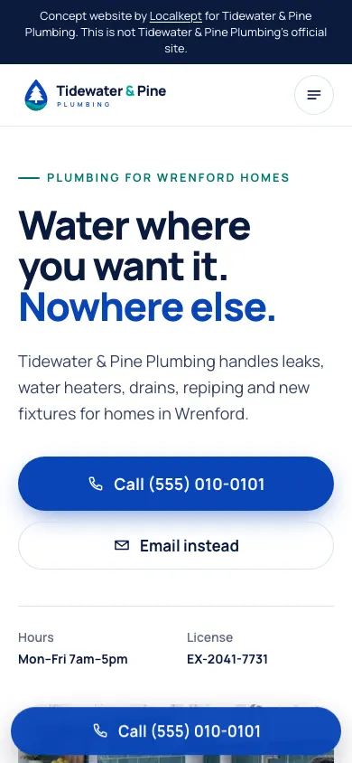 The same sample home page on a phone.